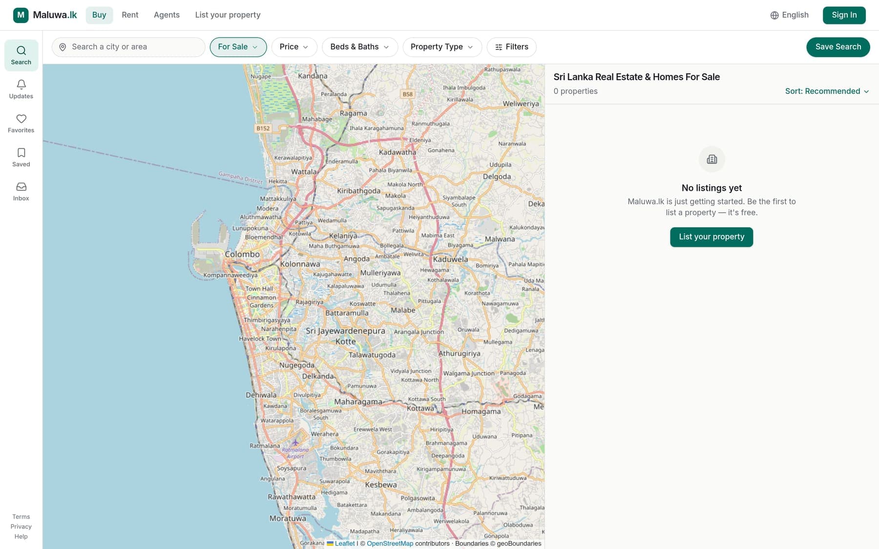 Lankan Homes marketplace home page