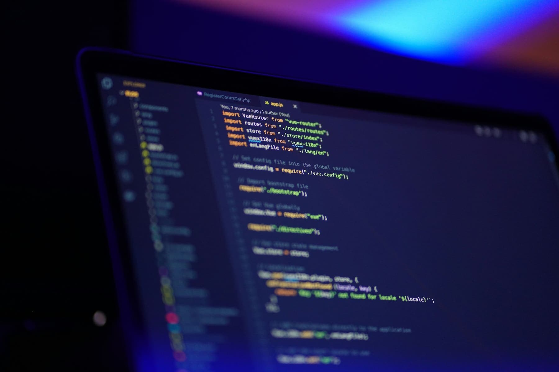 Code editor showing application source